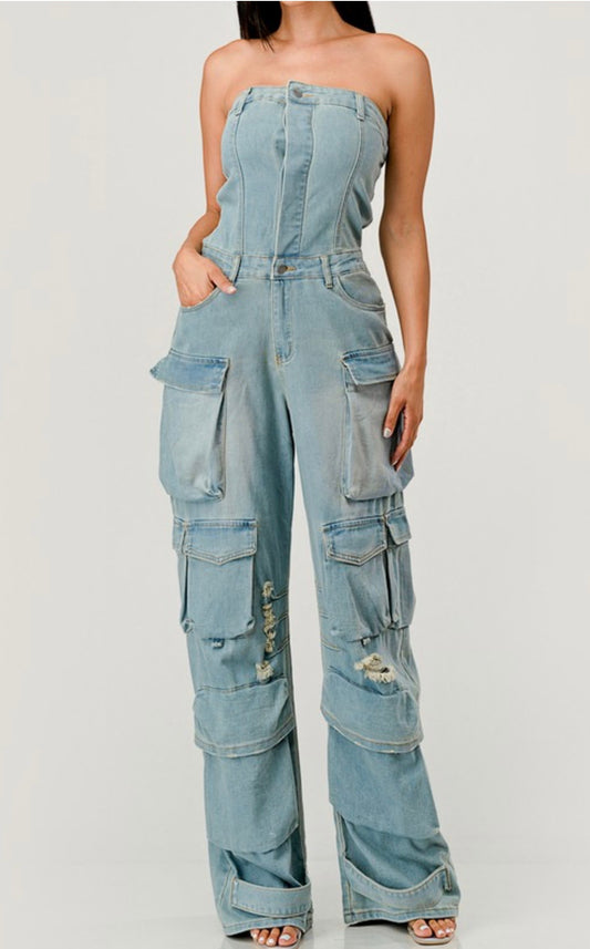 Boss Babe Cargo Denim Jumpsuit